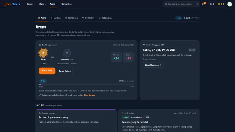 Halaman Arena di Hyper Sheets 3.0